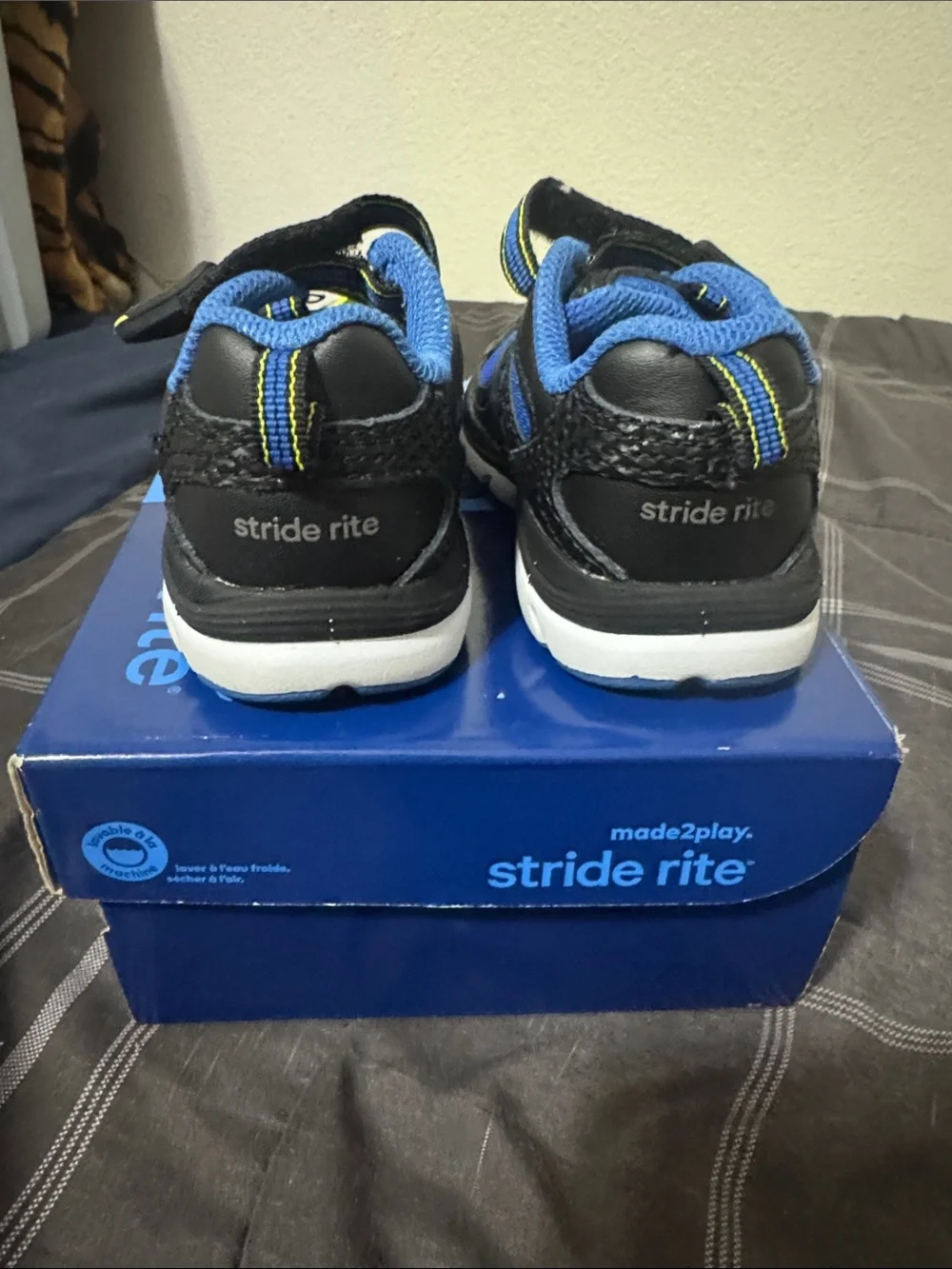 Stride Rite Boys Blue and Neon Yellow Athletic Sneakers